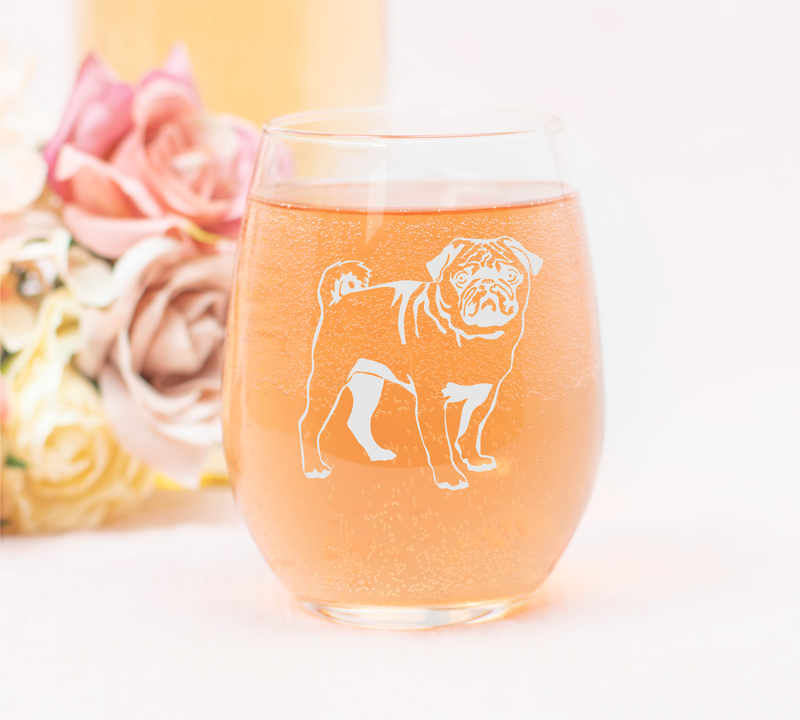 Pug Themed, Dog Stemless Wine Glass - Dog Lover Gift for Men and Women - 17 oz (Style P1)