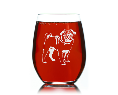 Pug Themed, Dog Stemless Wine Glass - Dog Lover Gift for Men and Women - 17 oz (Style P1)