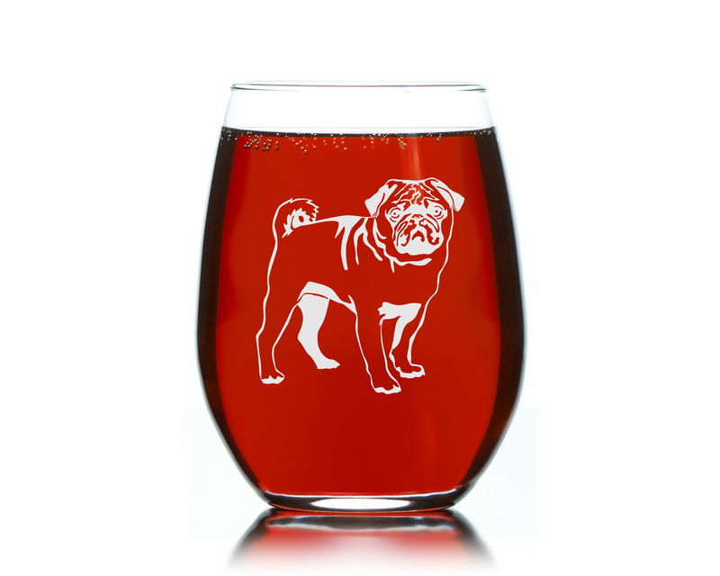 Pug Themed, Dog Stemless Wine Glass - Dog Lover Gift for Men and Women - 17 oz (Style P1)