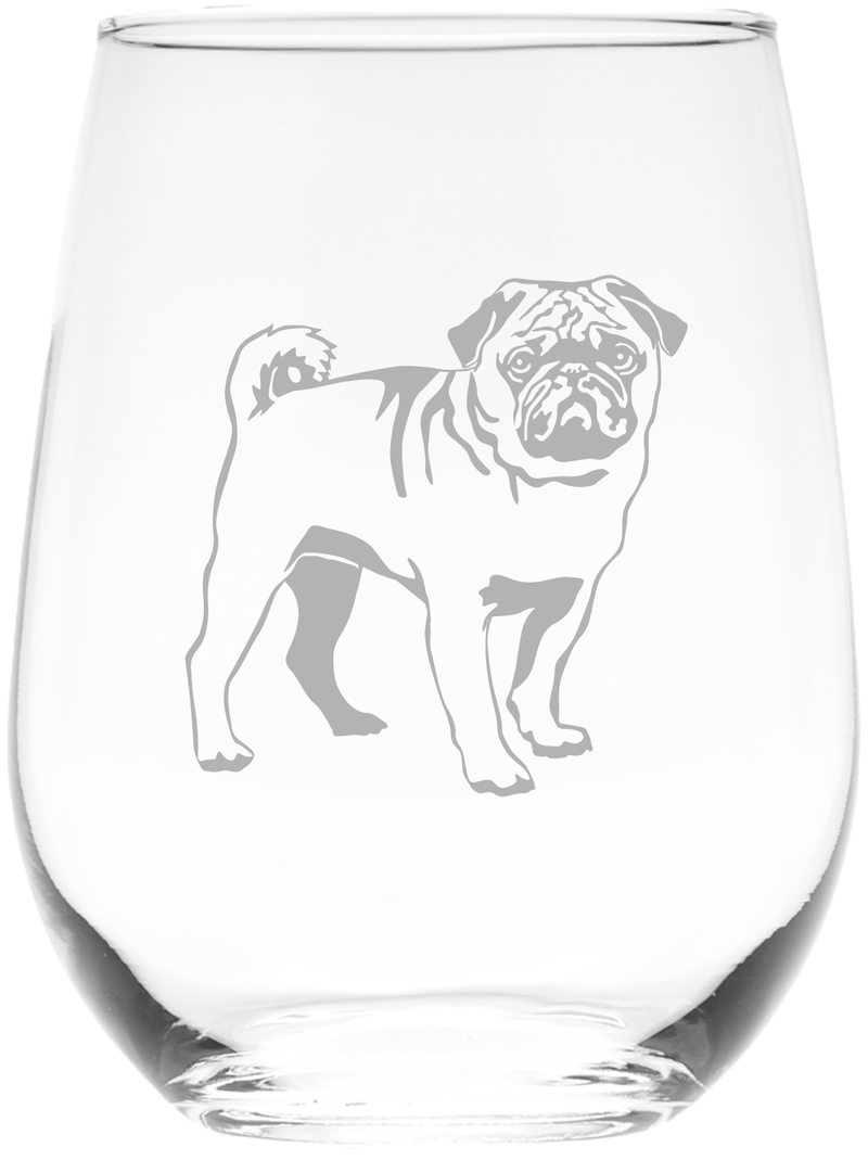 Pug Themed, Dog Stemless Wine Glass - Dog Lover Gift for Men and Women - 17 oz (Style P1)