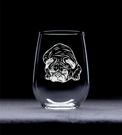 Pug Themed, Dog Stemless Wine Glass - Dog Lover Gift for Women and Men  17 oz. (Style P2)