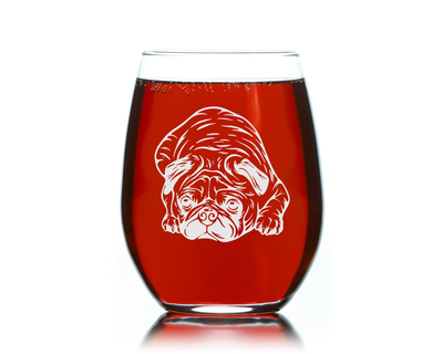 Pug Themed, Dog Stemless Wine Glass - Dog Lover Gift for Women and Men  17 oz. (Style P2)
