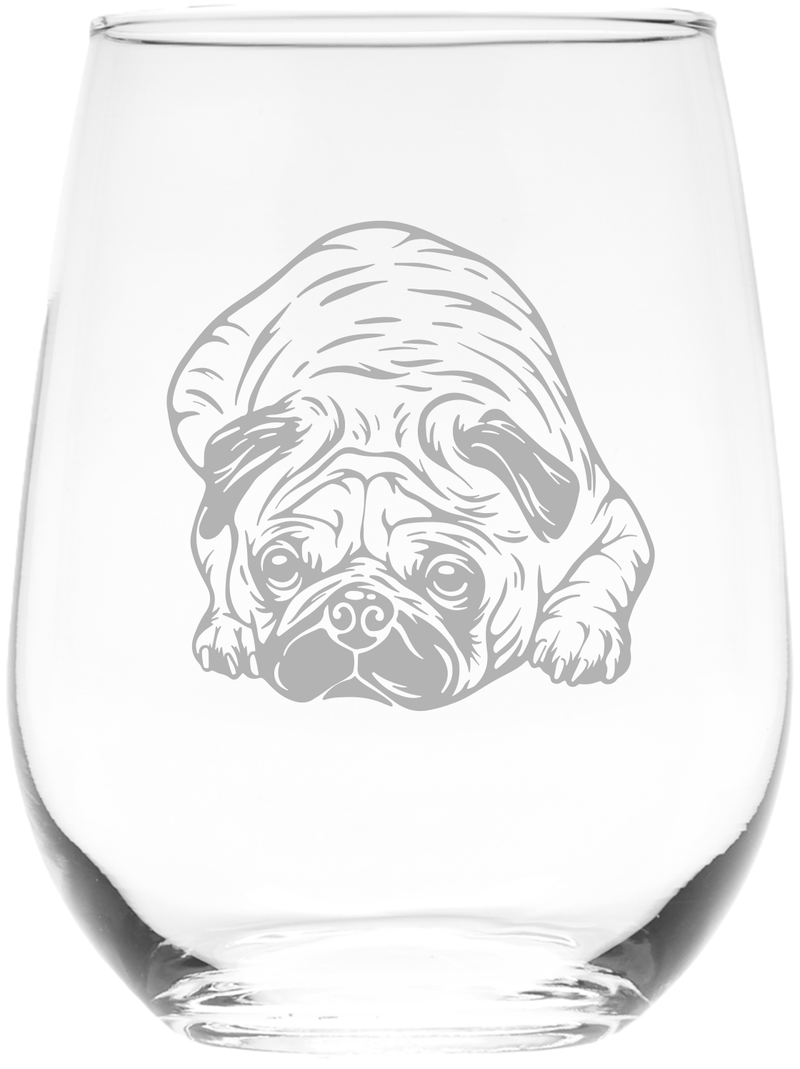 Pug Themed, Dog Stemless Wine Glass - Dog Lover Gift for Women and Men  17 oz. (Style P2)