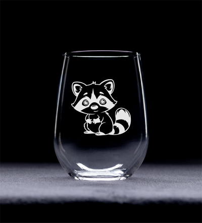 Racoon Stemless Wine Glass - Racoon Themed Gift for Women and Men - 17 oz. (Style R4)