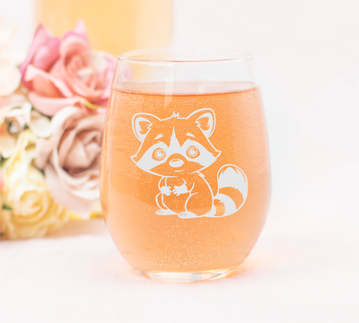 Racoon Stemless Wine Glass - Racoon Themed Gift for Women and Men - 17 oz. (Style R4)