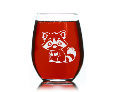 Racoon Stemless Wine Glass - Racoon Themed Gift for Women and Men - 17 oz. (Style R4)