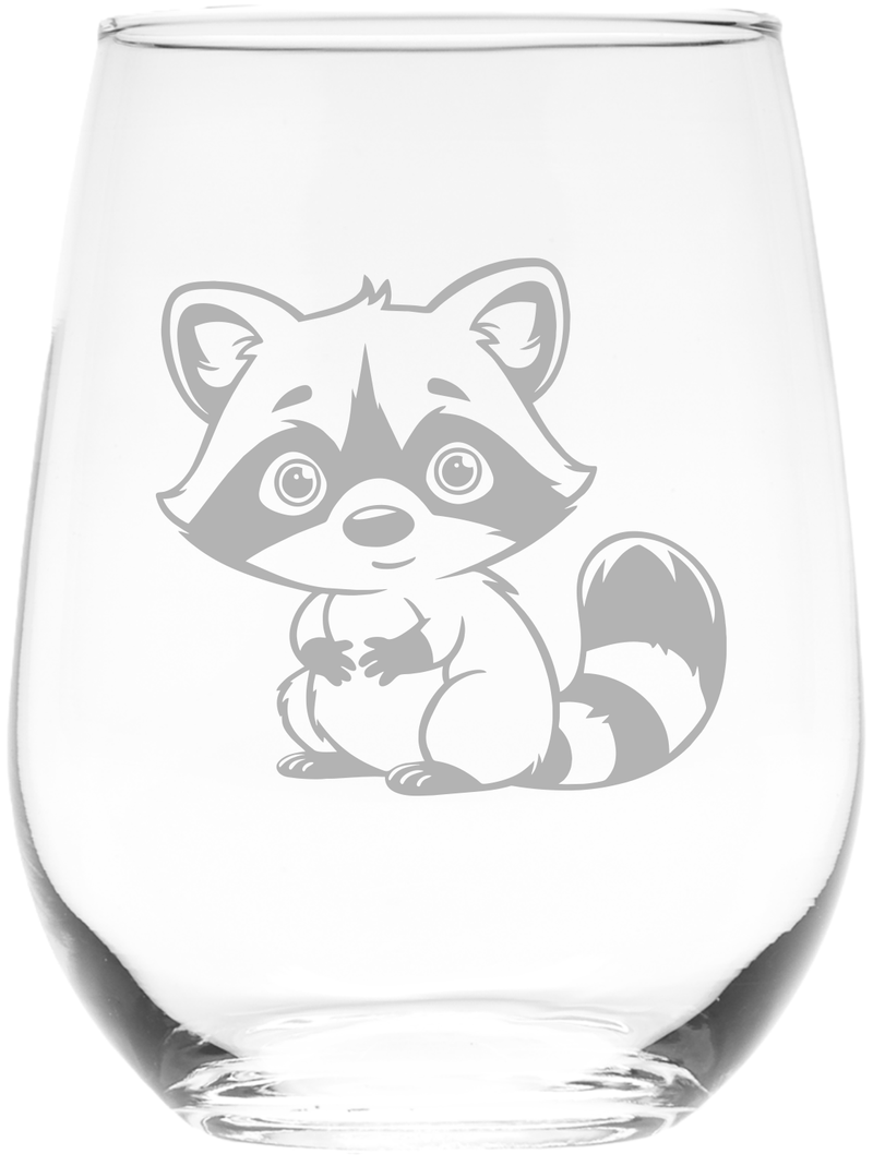 Racoon Stemless Wine Glass - Racoon Themed Gift for Women and Men - 17 oz. (Style R4)