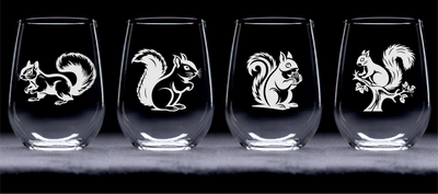 Realistic Squirrel Stemless Wine Glass Set - Squirrel Themed Gift for Women and Men - 4 Pieces