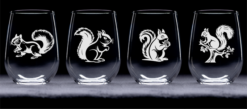Realistic Squirrel Stemless Wine Glass Set - Squirrel Themed Gift for Women and Men - 4 Pieces