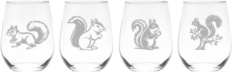 Realistic Squirrel Stemless Wine Glass Set - Squirrel Themed Gift for Women and Men - 4 Pieces