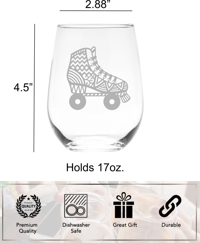 Roller Skate Stemless Wine Glass Roller Skate Themed Gift for Men and Women - 17 oz.