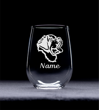 Saint Bernard Dog with Name 17 oz.  Custom Stemless Wine Glass - Personalized Saint Bernard Dog Themed Gift for Women and Men