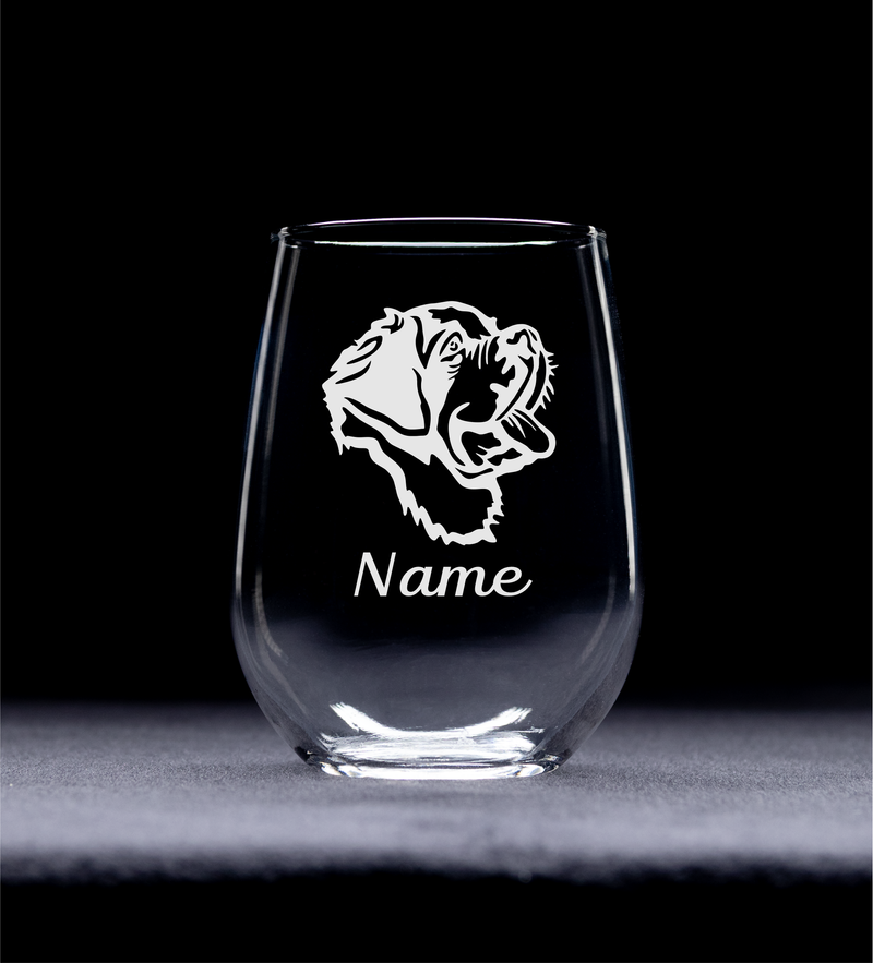 Saint Bernard Dog with Name 17 oz.  Custom Stemless Wine Glass - Personalized Saint Bernard Dog Themed Gift for Women and Men