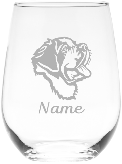 Saint Bernard Dog with Name 17 oz.  Custom Stemless Wine Glass - Personalized Saint Bernard Dog Themed Gift for Women and Men