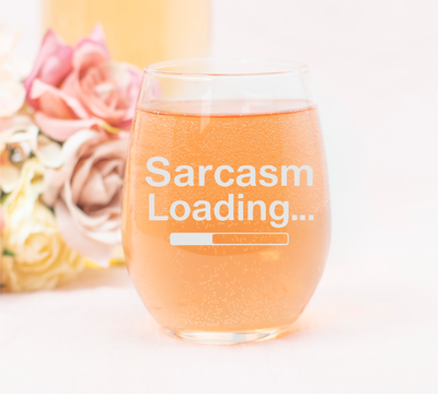Sarcasm Loading Funny Stemless Wine Glass for Women and Men - 17 oz. (Style S2)