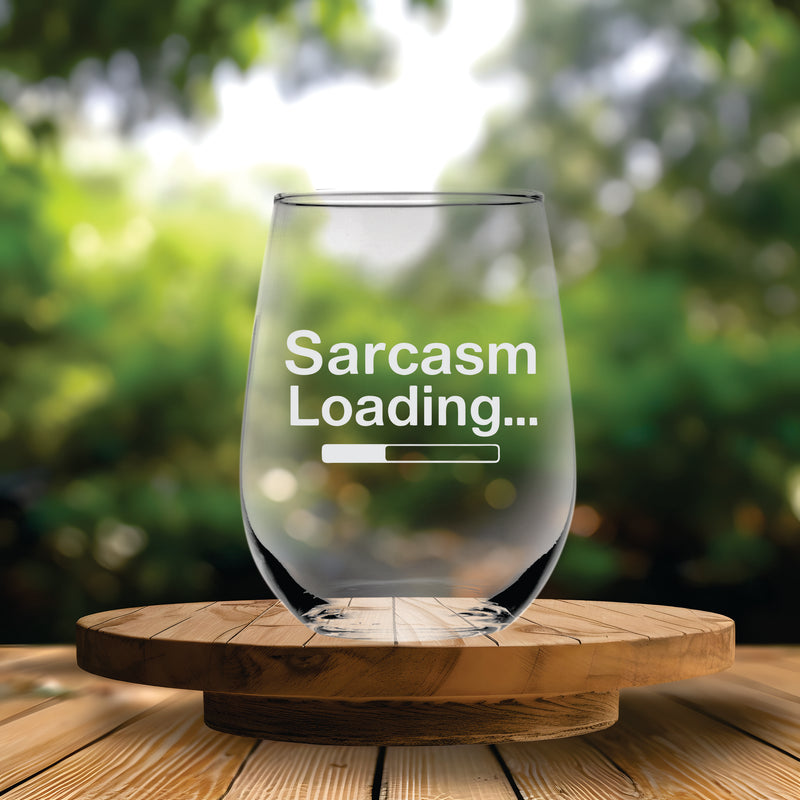 Sarcasm Loading Funny Stemless Wine Glass for Women and Men - 17 oz. (Style S2)