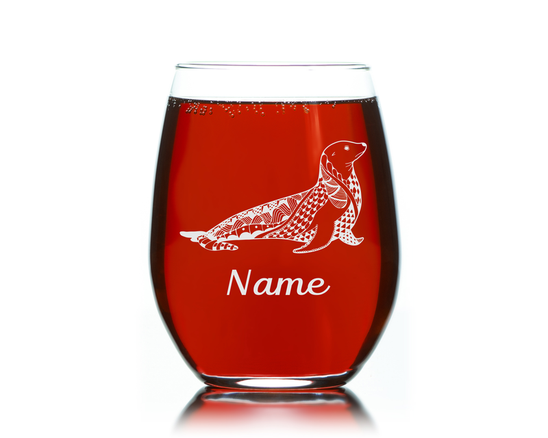 Seal with Name 17 oz.  Custom Stemless Wine Glass - Personalized Seal Themed Gift for Women and Men