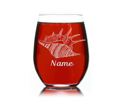 Seashell with Name 17 oz.  Custom Stemless Wine Glass - Personalized Seashell Themed Gift for Women and Men