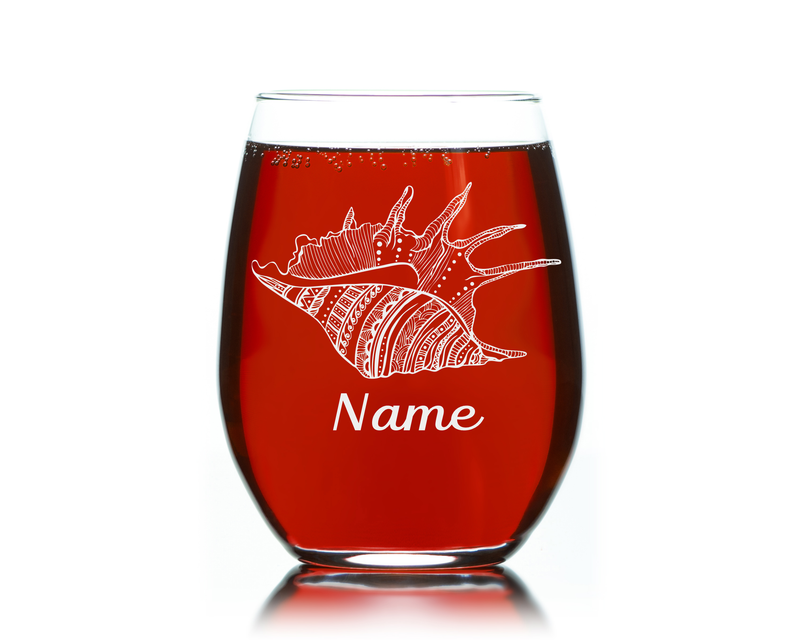 Seashell with Name 17 oz.  Custom Stemless Wine Glass - Personalized Seashell Themed Gift for Women and Men