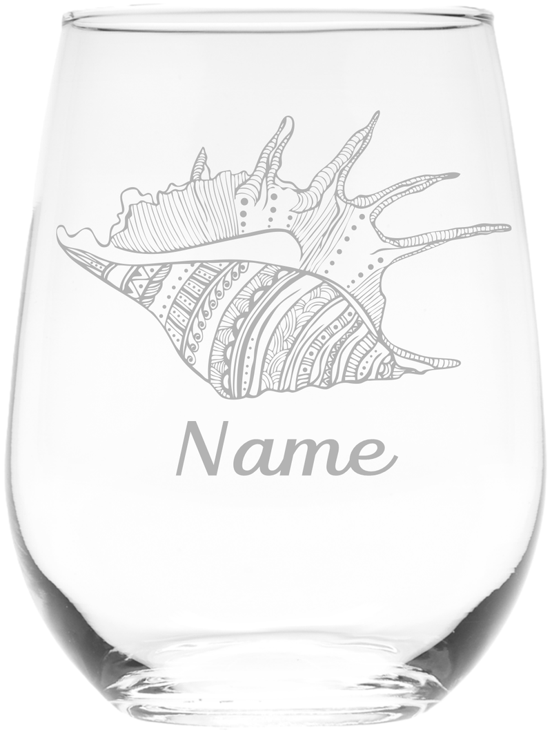 Seashell with Name 17 oz.  Custom Stemless Wine Glass - Personalized Seashell Themed Gift for Women and Men