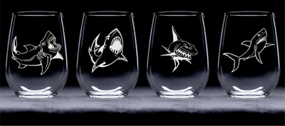 Shark Stemless Wine Glass Set – Shark Themed Gift for Women and Men – 4 Pieces