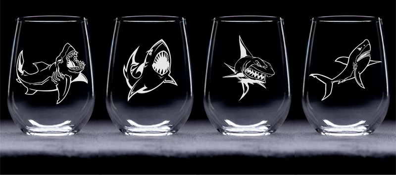 Shark Stemless Wine Glass Set – Shark Themed Gift for Women and Men – 4 Pieces