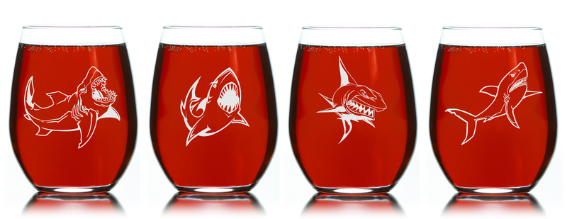 Shark Stemless Wine Glass Set – Shark Themed Gift for Women and Men – 4 Pieces