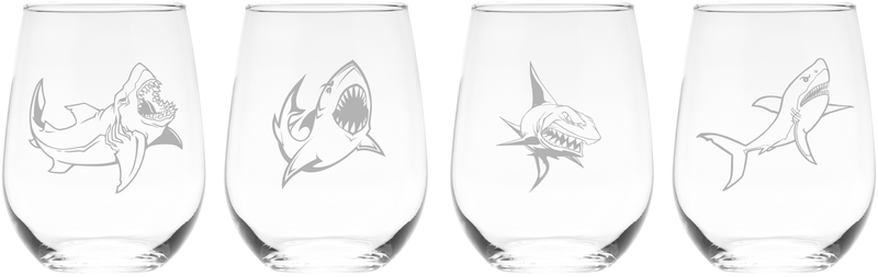 Shark Stemless Wine Glass Set – Shark Themed Gift for Women and Men – 4 Pieces