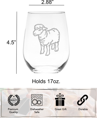 Sheep Stemless Wine Glass - Sheep Themed Gift for Women and Men -  17 oz.