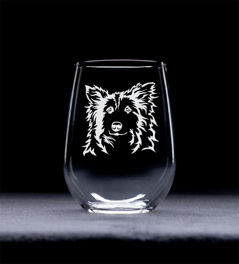 Sheltie Themed, Dog Stemless Wine Glass - Shetland Sheepdog Lover Gift for Men and Women, 17 oz.  (Style S1)