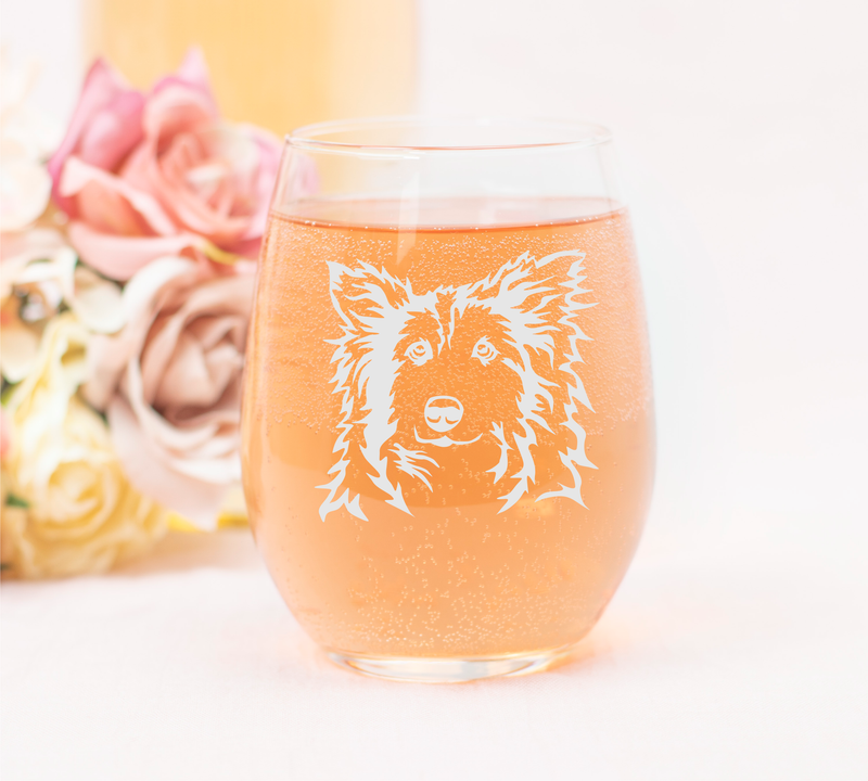 Sheltie Themed, Dog Stemless Wine Glass - Shetland Sheepdog Lover Gift for Men and Women, 17 oz.  (Style S1)