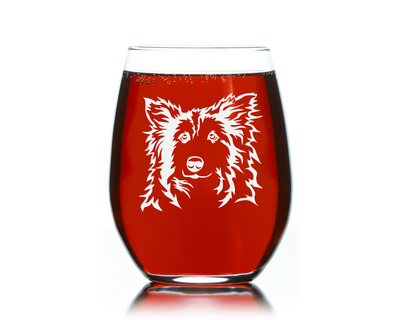 Sheltie Themed, Dog Stemless Wine Glass - Shetland Sheepdog Lover Gift for Men and Women, 17 oz.  (Style S1)