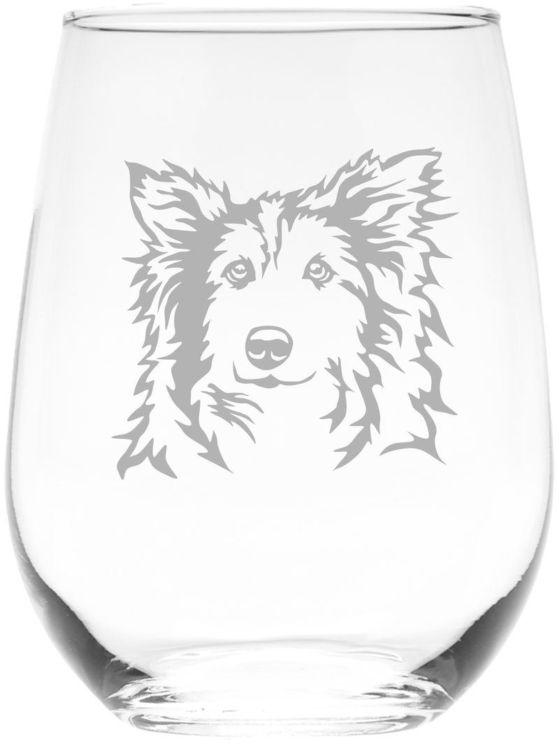 Sheltie Themed, Dog Stemless Wine Glass - Shetland Sheepdog Lover Gift for Men and Women, 17 oz.  (Style S1)