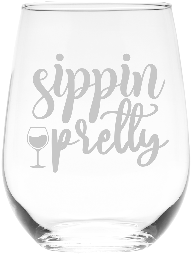 Sippin Pretty Funny Stemless Wine Glass for Women and Men - 17 oz.