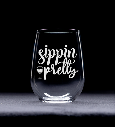 Sippin Pretty Funny Stemless Wine Glass for Women and Men - 17 oz.