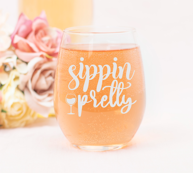 Sippin Pretty Funny Stemless Wine Glass for Women and Men - 17 oz.