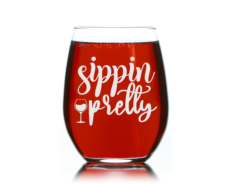 Sippin Pretty Funny Stemless Wine Glass for Women and Men - 17 oz.