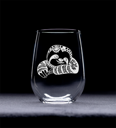Sloth Stemless Wine Glass - Cute Sloth Themed Gift for Women and Men - 17 oz. (Style S1)