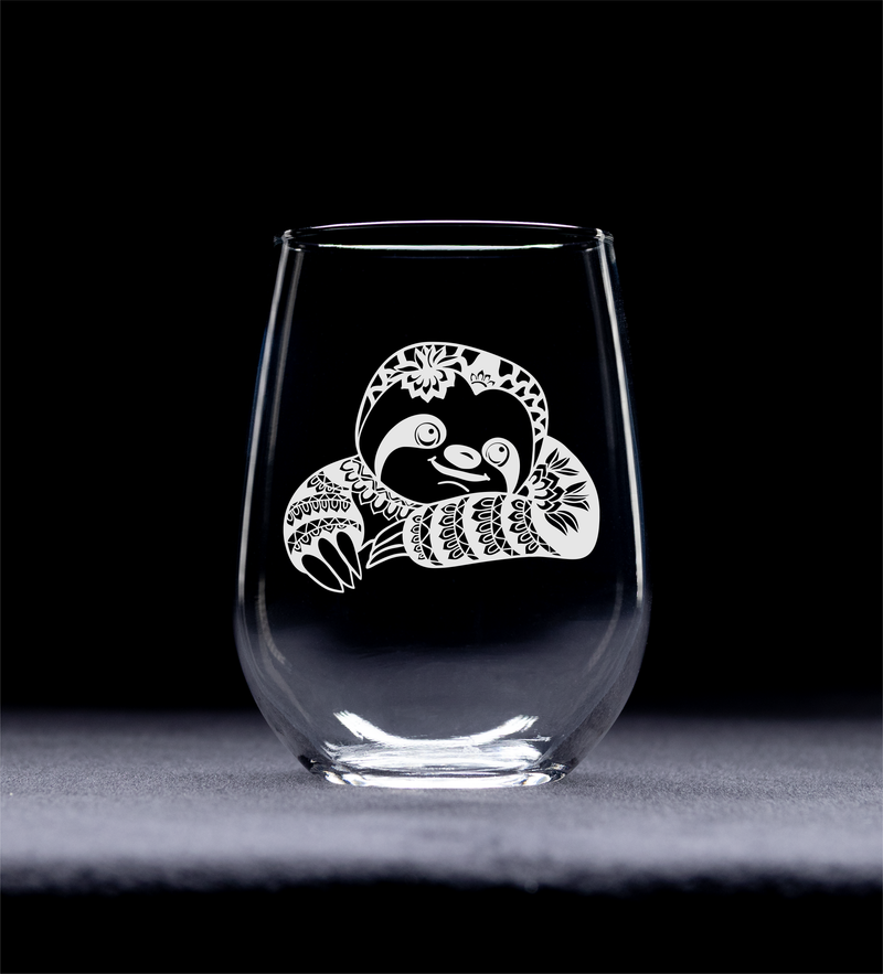 Sloth Stemless Wine Glass - Cute Sloth Themed Gift for Women and Men - 17 oz. (Style S1)