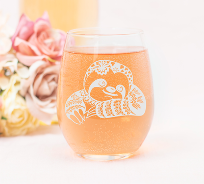 Sloth Stemless Wine Glass - Cute Sloth Themed Gift for Women and Men - 17 oz. (Style S1)