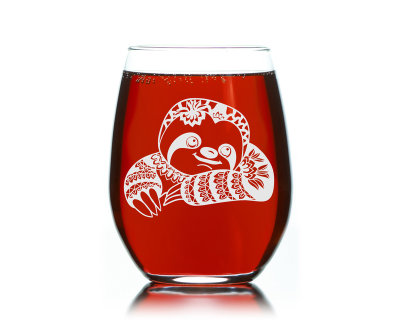 Sloth Stemless Wine Glass - Cute Sloth Themed Gift for Women and Men - 17 oz. (Style S1)