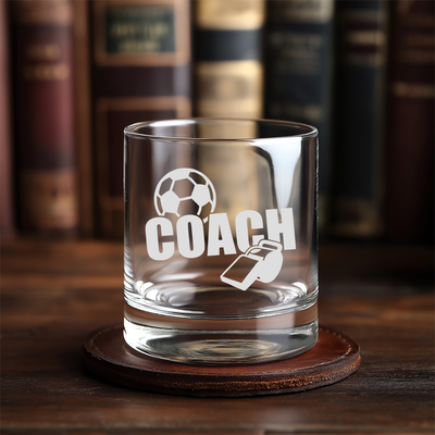 Soccer Coach Whiskey Rocks Glass - Soccer Coach Themed Gift for Men - 11 oz.