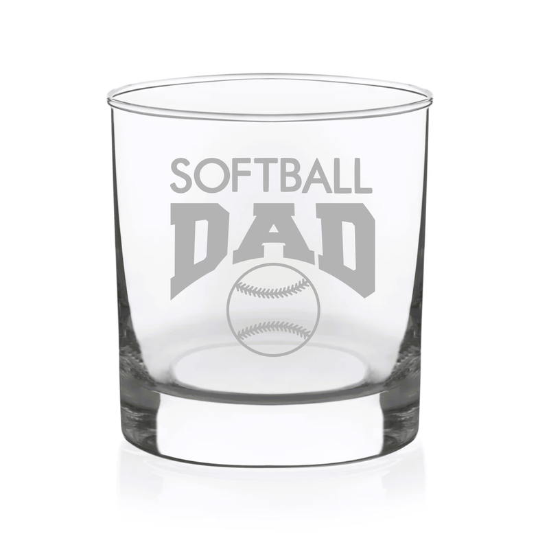 Softball Dad Whiskey Rocks Glass - Softball Dad Themed Gift for Men - 11 oz.