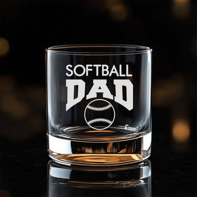 Softball Dad Whiskey Rocks Glass - Softball Dad Themed Gift for Men - 11 oz.