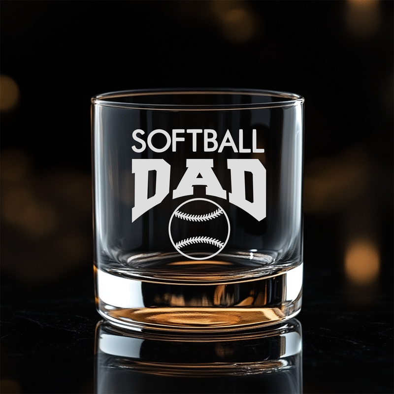 Softball Dad Whiskey Rocks Glass - Softball Dad Themed Gift for Men - 11 oz.