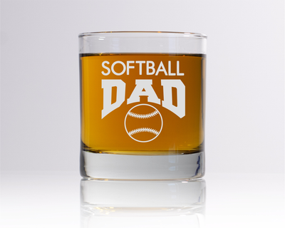 Softball Dad Whiskey Rocks Glass - Softball Dad Themed Gift for Men - 11 oz.