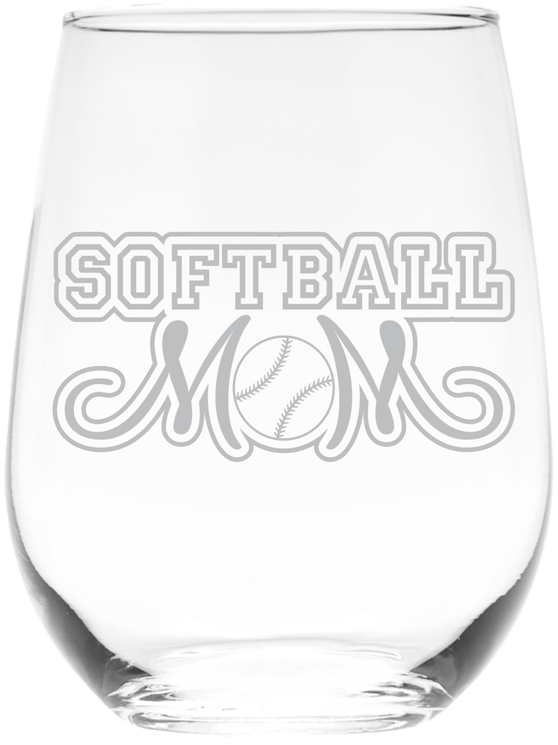Softball Mom Stemless Wine glass, 17 oz. - Softball Mom Themed Gift for Women