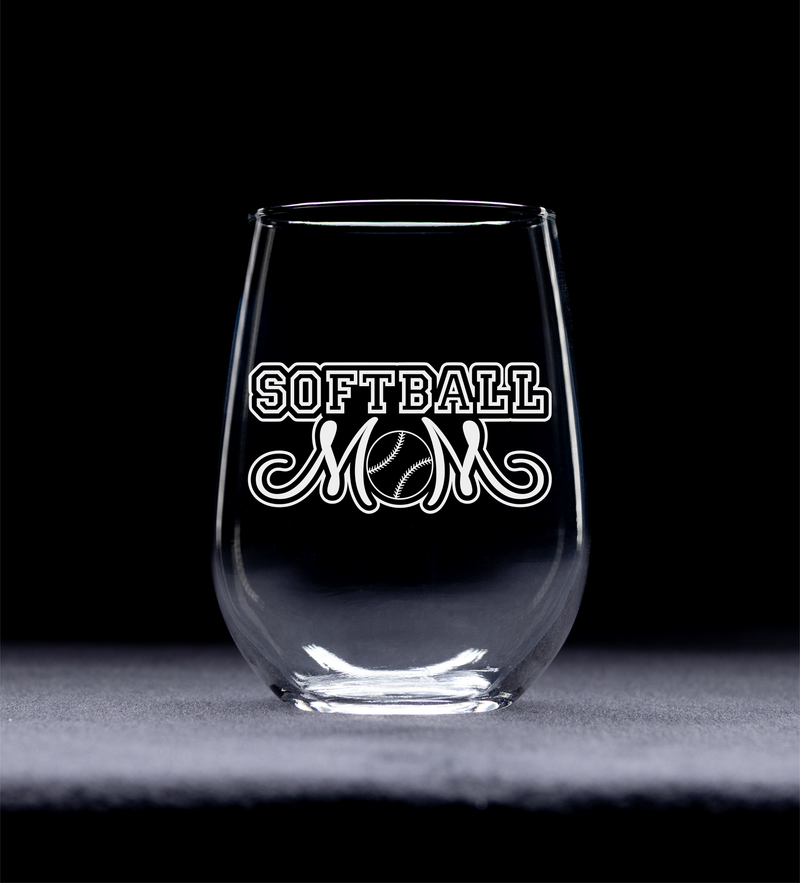 Softball Mom Stemless Wine glass, 17 oz. - Softball Mom Themed Gift for Women