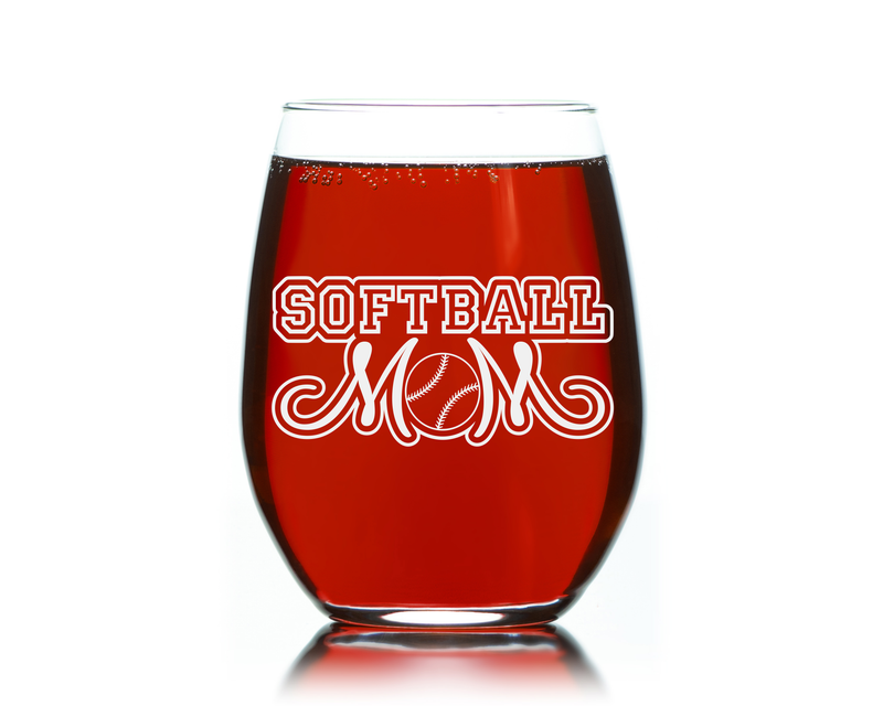 Softball Mom Stemless Wine glass, 17 oz. - Softball Mom Themed Gift for Women