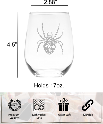 Spider Stemless Wine Glass - Spider Themed Gifts for Men and Women - 17 oz. (Style S1)